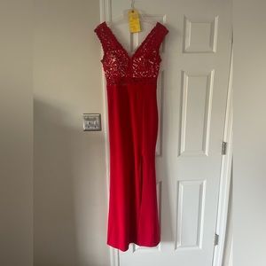 Red Gown with Crochet Top